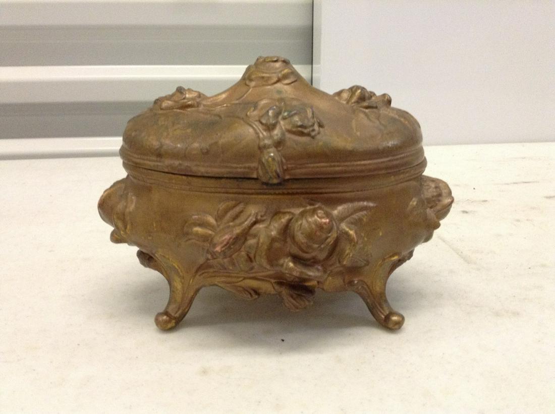 Signed Victorian Art Metal Jewelry Casket: Signed Victorian Art Metal Jewelry Casket