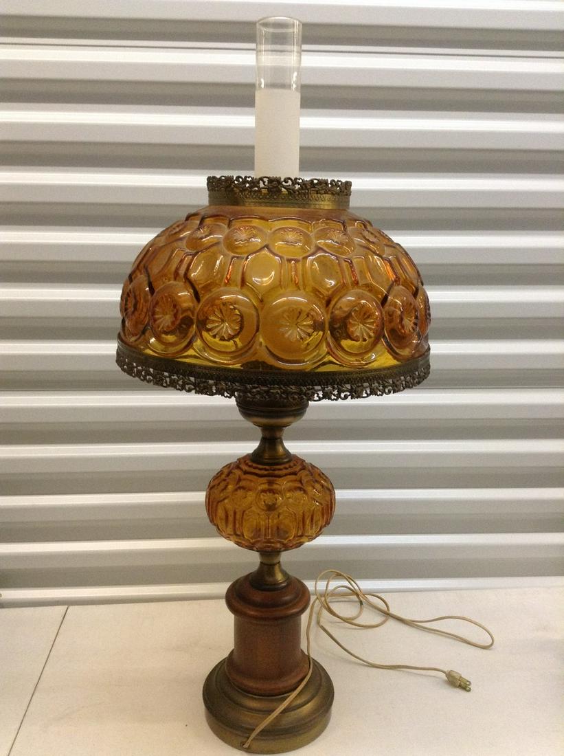 Vintage Amber Glass , Wood and Metal Electric Hurricane (1 of 1)