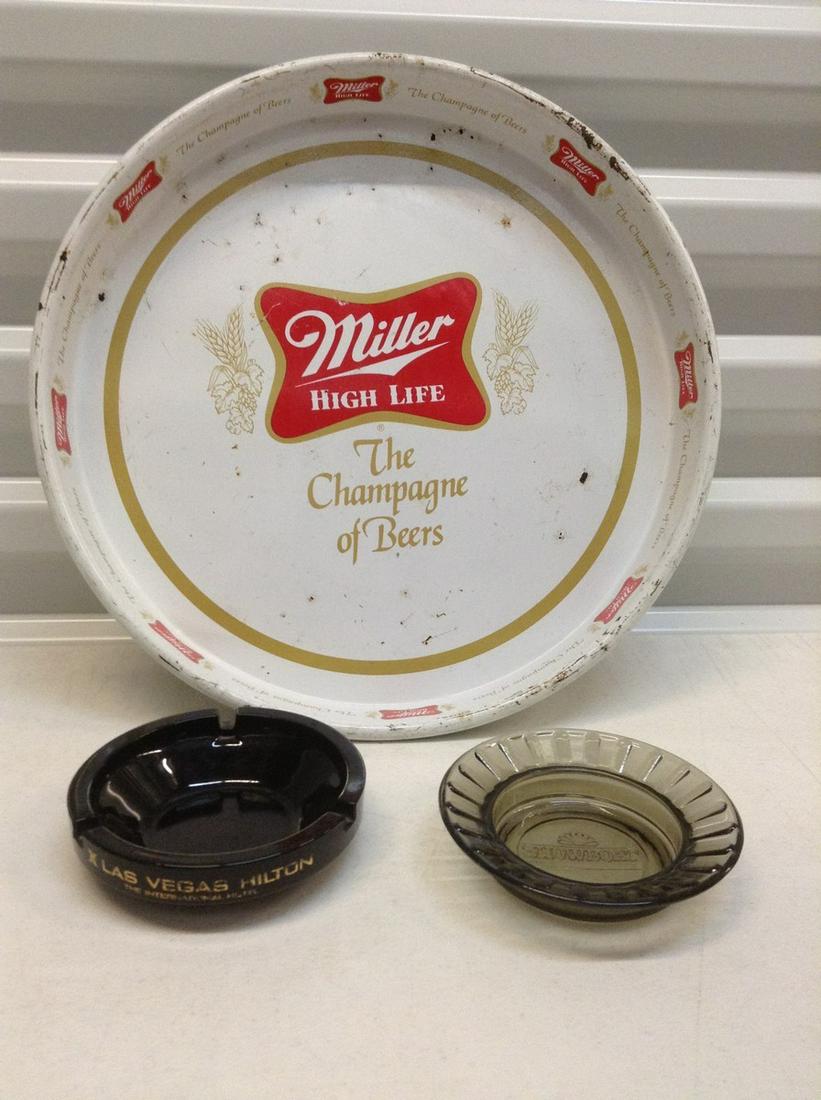 Miller High Life Beer Tray and Vintage Casino Ashtrays (1 of 1)