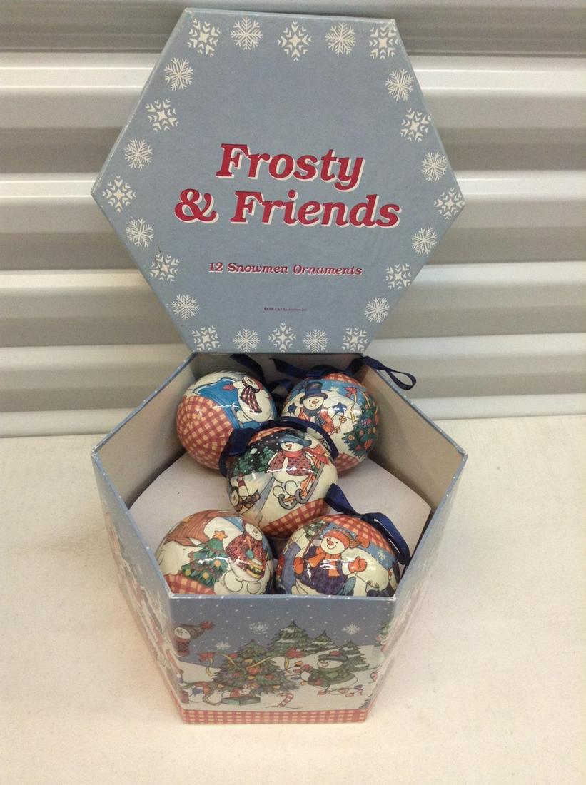 Box of 12 Paper Mache Frosty & Friends Ornaments: Box of 12 Paper Mache Frosty & Friends Ornaments