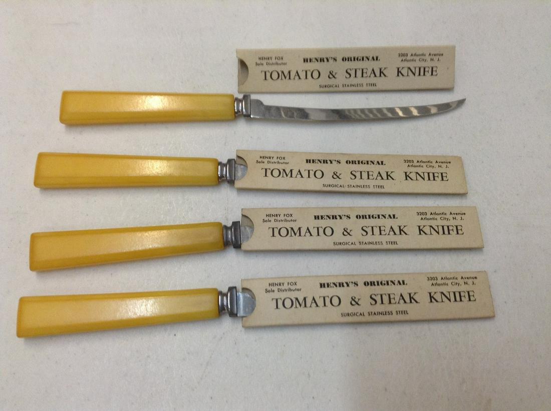 Set of Four Mid Century Modern Bakelite Handle Knives -: Set of Four Mid Century Modern Bakelite Handle Knives - NOS