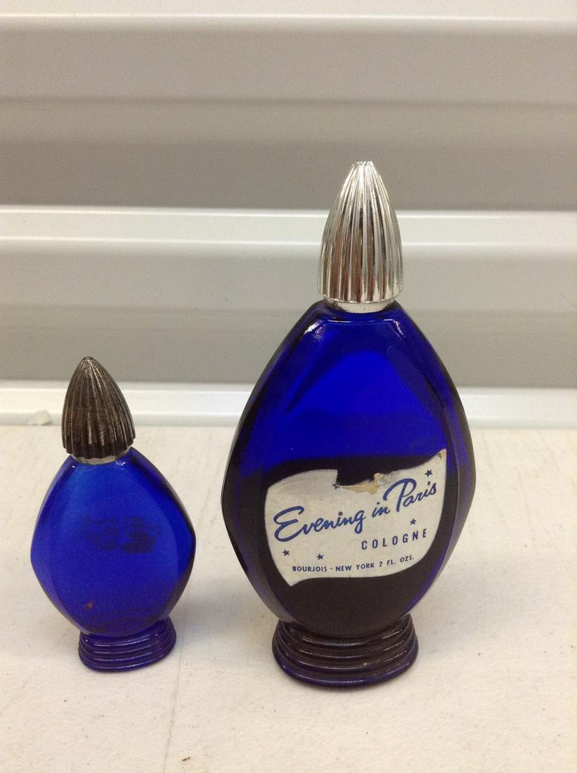 Cobalt Blue Vintage Perfume bottles - one half full: Cobalt Blue Vintage Perfume bottles - one half full