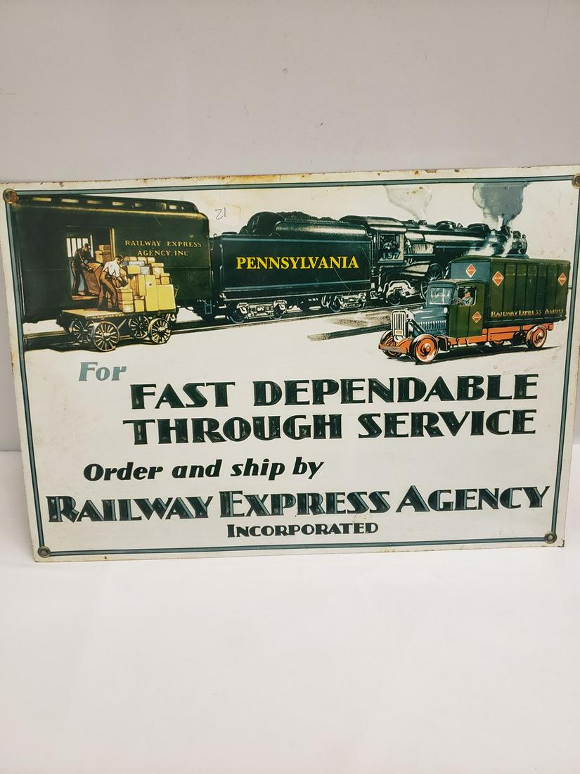 Vintage Railway Express Agency tin sign: Vintage Railway Express Agency tin sign