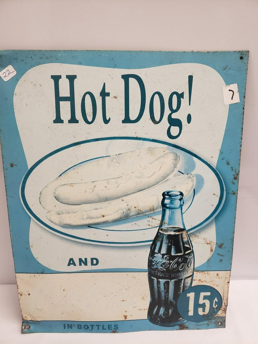 Vintage Tin Hot Dog and Coca-Cola sign (1 of 1)