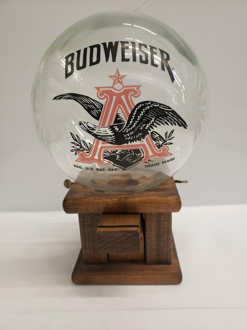 Vintage Anheauser Busch Budweiser Glass Globe Peanut: Vintage Anheauser Busch Budweiser Glass Globe Peanut Dispenser on Wooden Base - great condition