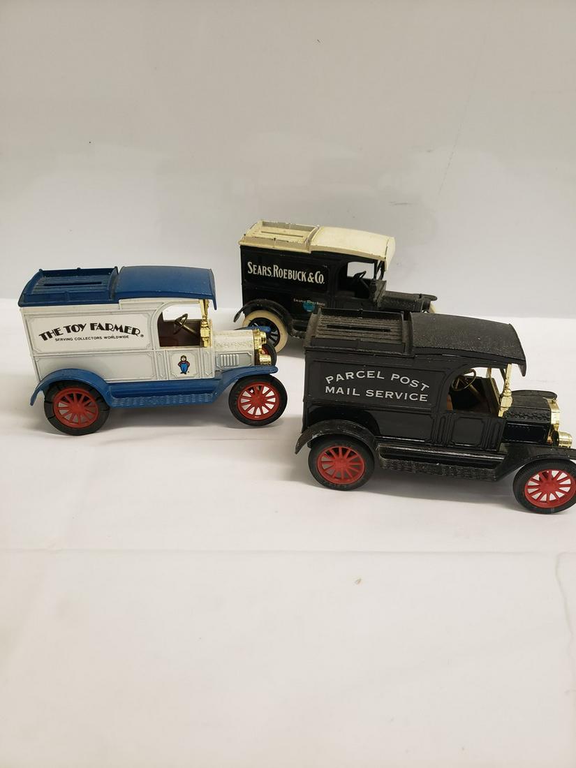 3 Die-cast metal car banks - Sears Roebuck, Post: 3 Die-cast metal car banks - Sears Roebuck, Post office, and more