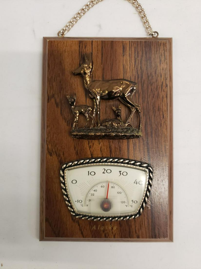 Vintage Alaska Thermometer wall hanging with Deer motif: Vintage Alaska Thermometer wall hanging with Deer motif