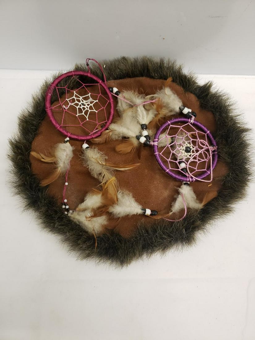 Native American made Hide with fur and dream catchers: Native American made Hide with fur and dream catchers