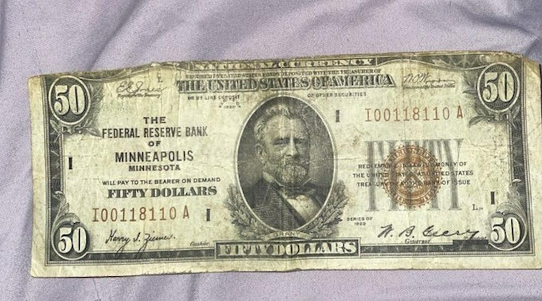 1929 I-Minneapolis $50 brown seal Federal Bank note: 1929 I-Minneapolis $50 brown seal Federal Bank note