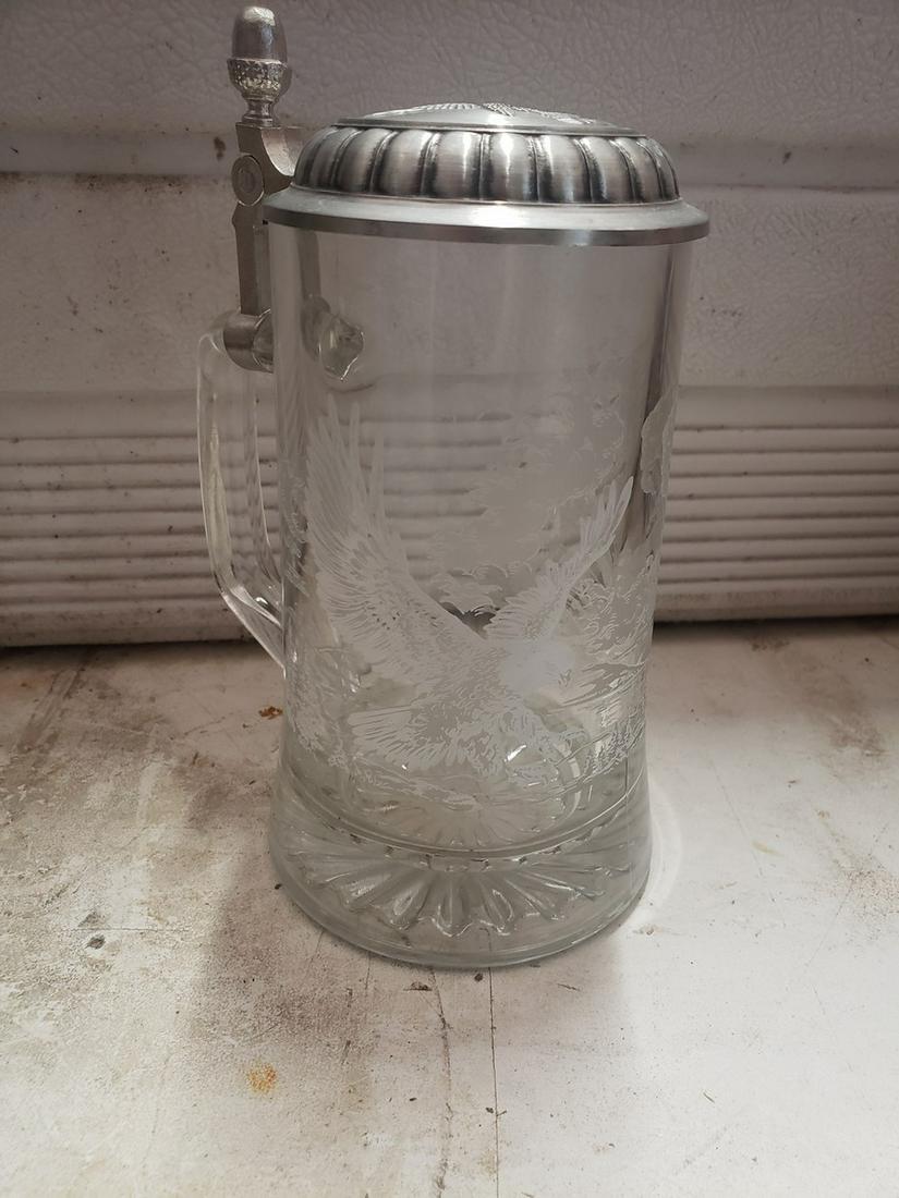Vintage Etched Glass with pewter top stein (1 of 1)