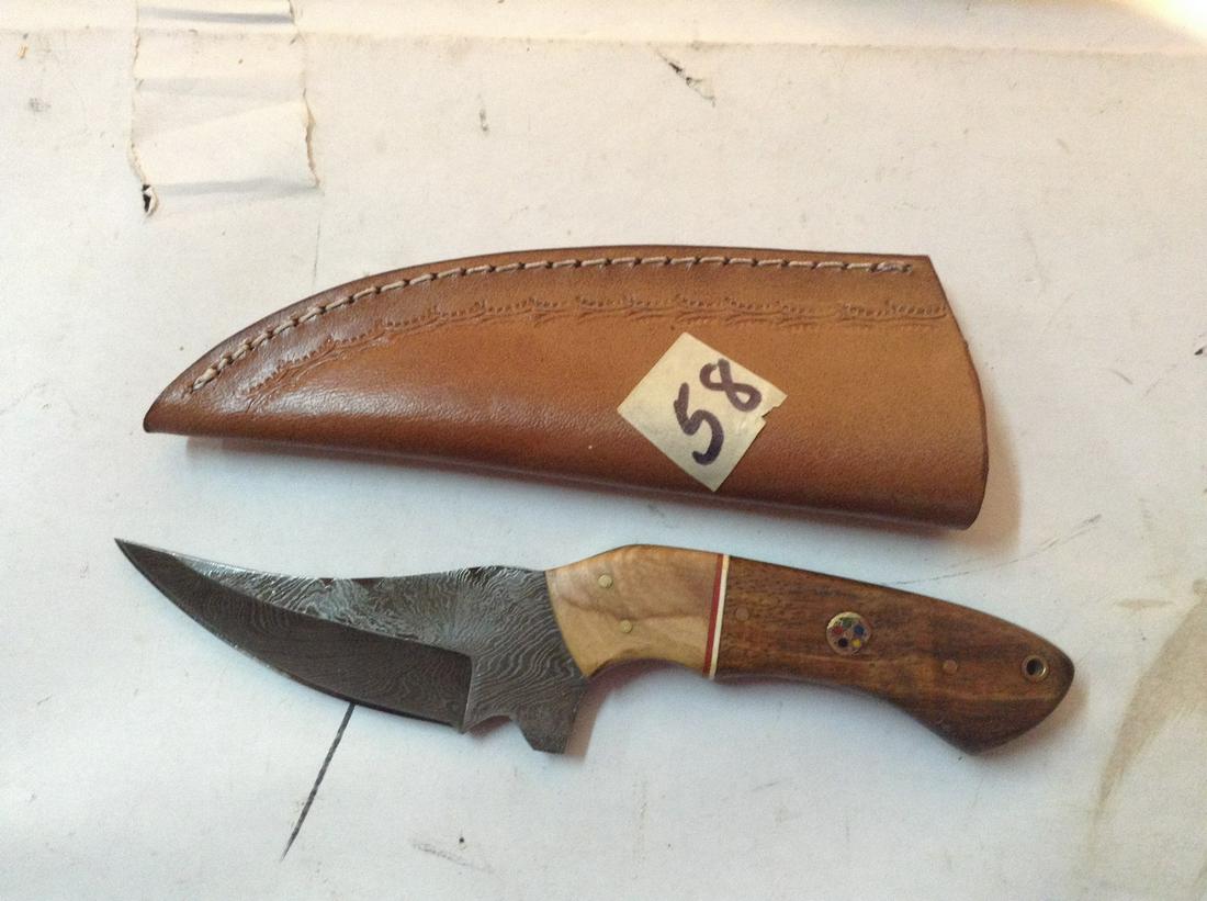 Damascus Skinning Knife Custom Made with Wooden Handle (1 of 1)