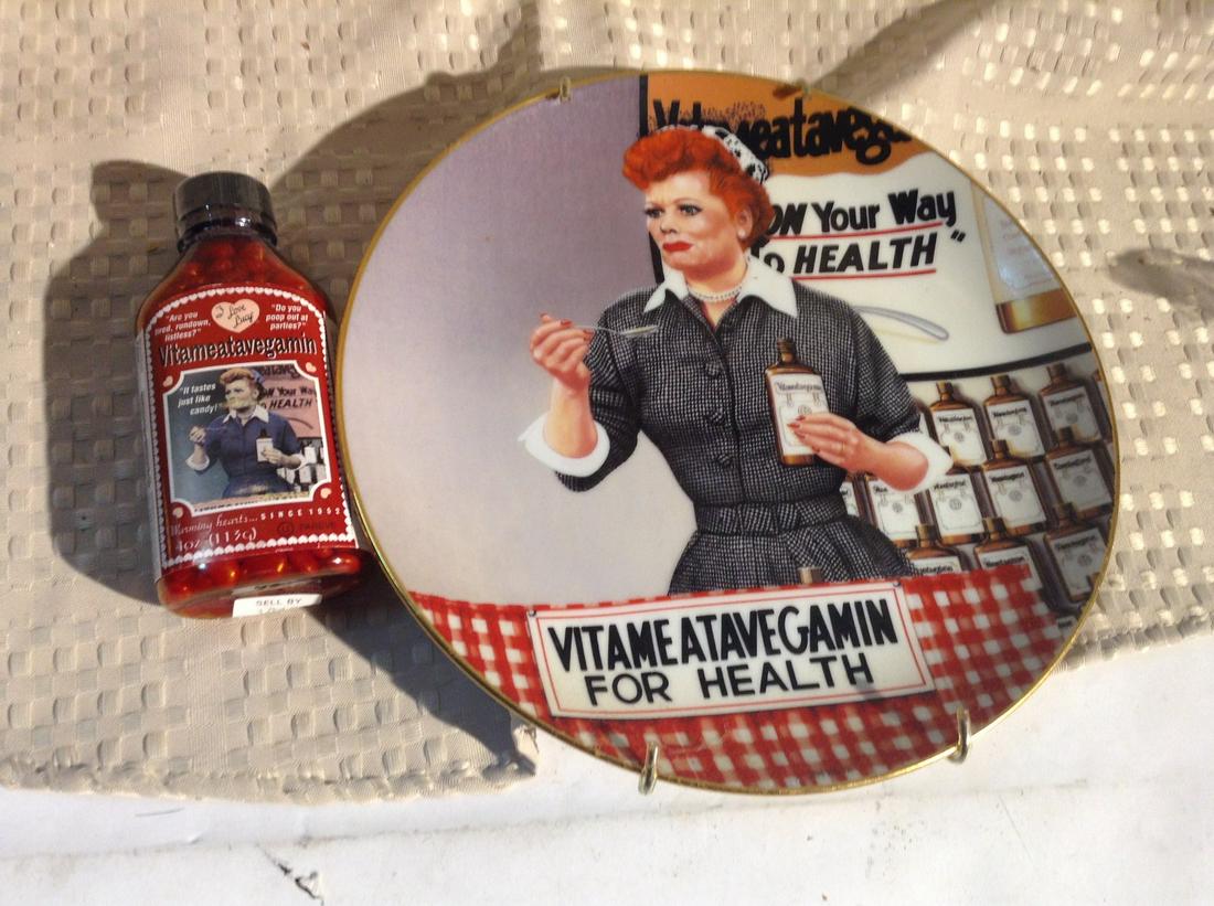 "I Love Lucy" Vitameatavegamin Sealed Candy Bottle and: "I Love Lucy" Vitameatavegamin Sealed Candy Bottle and Plate