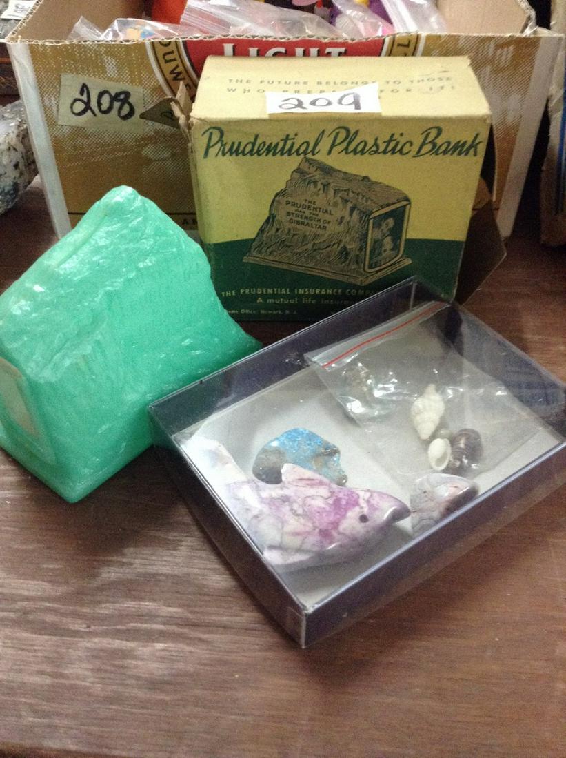 Prudential Plastic Bank with Box and Polished Stones (1 of 1)