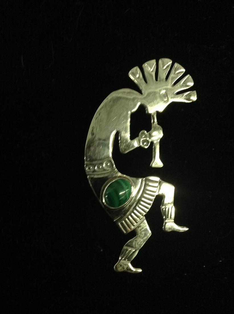 Sterling Indian Dancer Pin with Malachite Stone: Sterling Indian Dancer Pin with Malachite Stone
