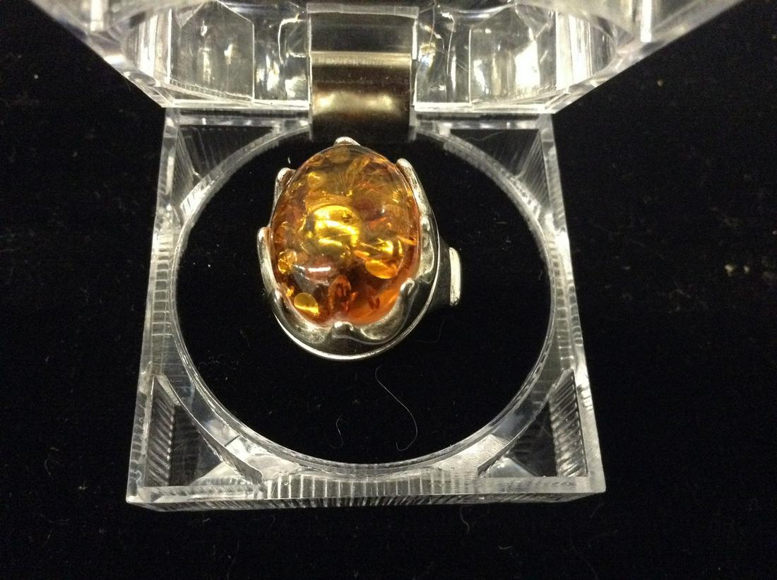 Large Sterling Amber Ring (1 of 1)