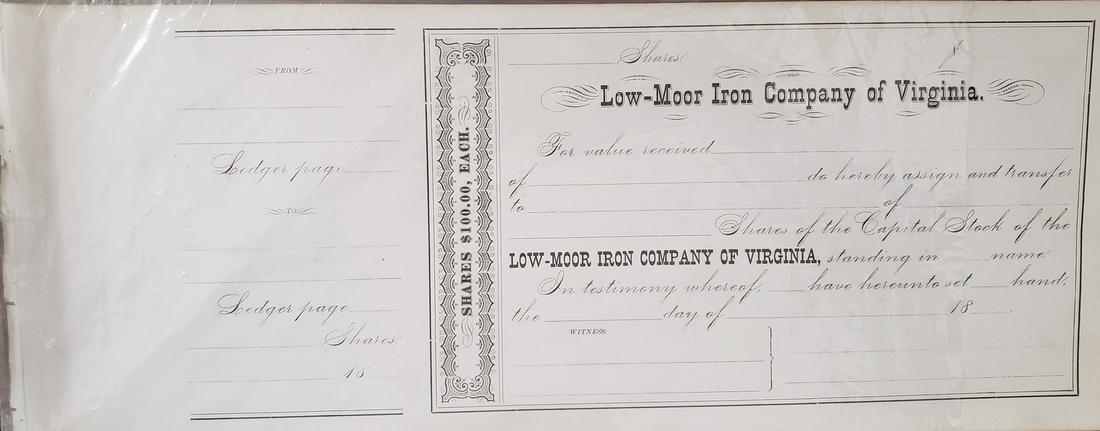 Lot of blank low-moor iron company of Virginia $100.00 (1 of 1)