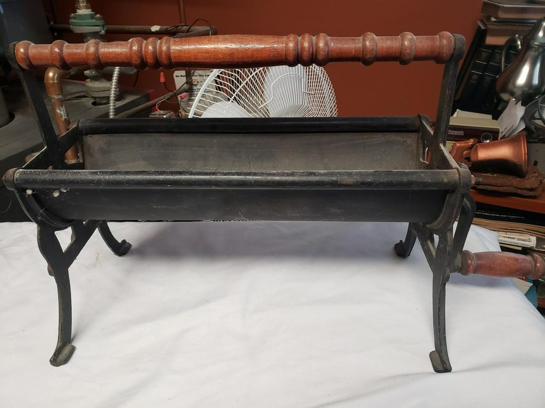 Antique Newspaper log roller cast iron with wooden (1 of 1)