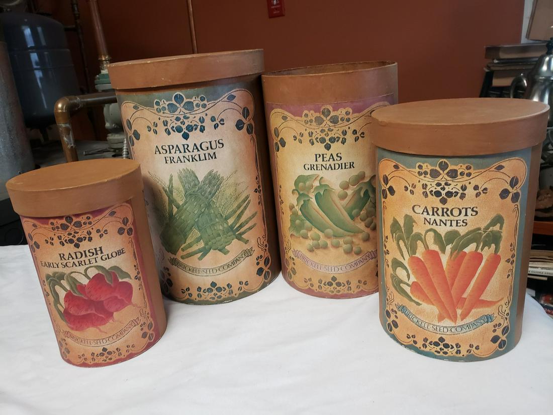 Antique Brickell Seed Company paper stackable: Antique Brickell Seed Company paper stackable containers