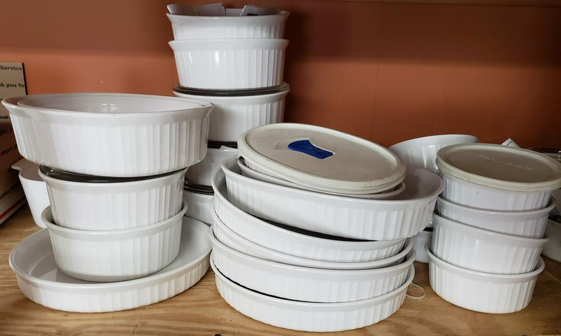 Lot of vintage French white corning ware bowls, plates (1 of 1)