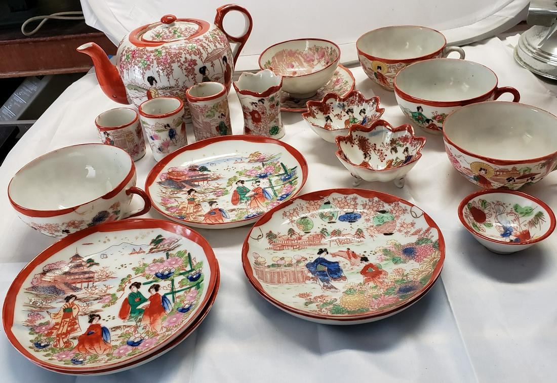 Lot of Geisha hand painted set - tea pot, plates, cups (1 of 1)