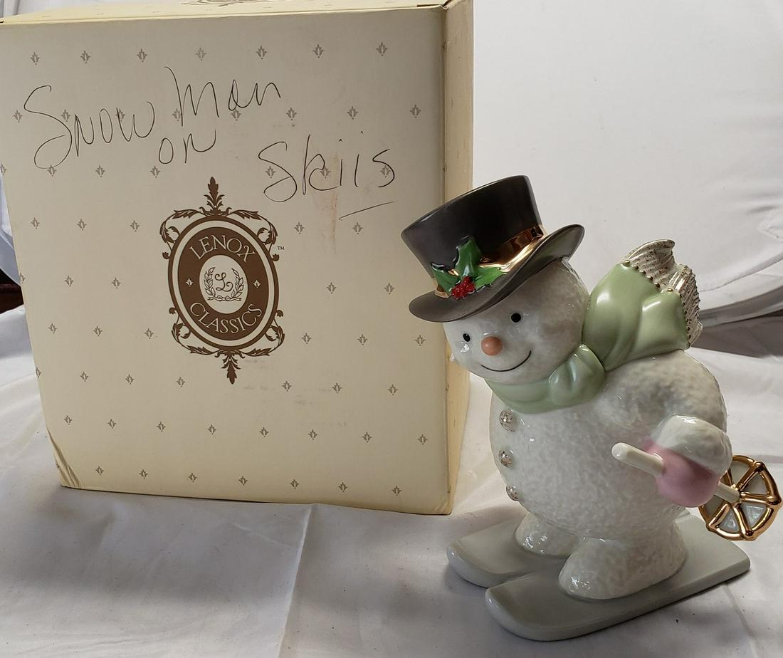 Lenox Snowman on skis figure with box - no chips or (1 of 1)