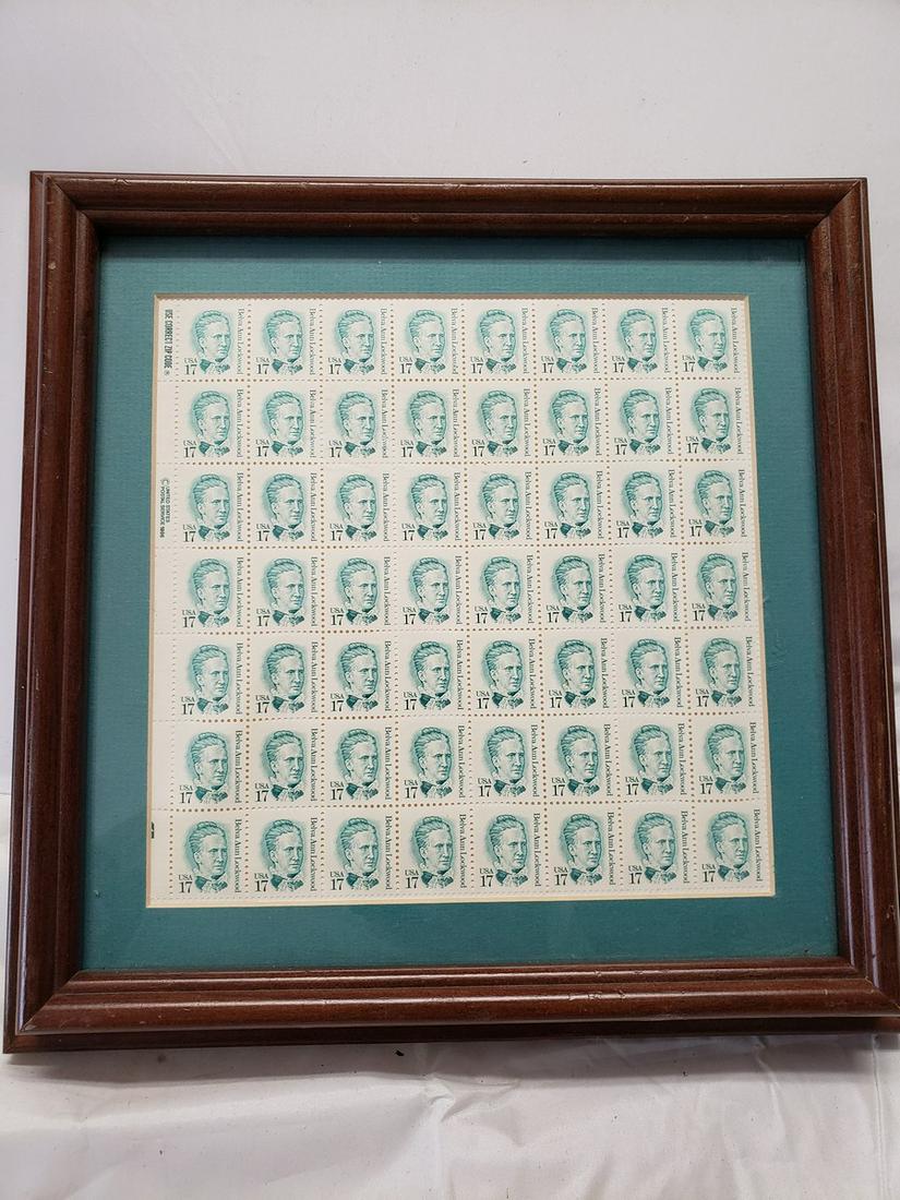 Framed 56 stamp block of Belva Ann Lockwood USA 17 cent: Framed 56 stamp block of Belva Ann Lockwood USA 17 cent stamp