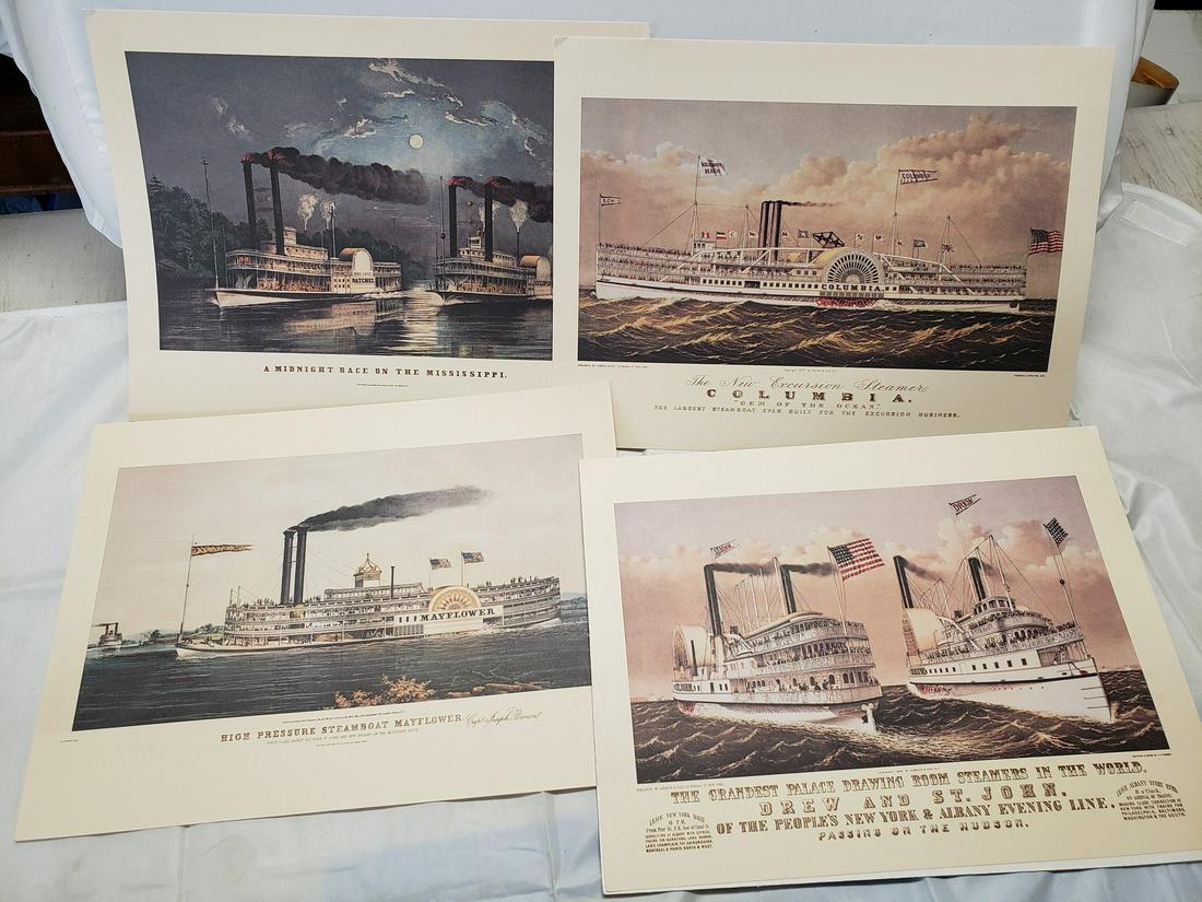 Set of 4 Currier & Ives Prints Riverboat Steamer Boats (1 of 1)