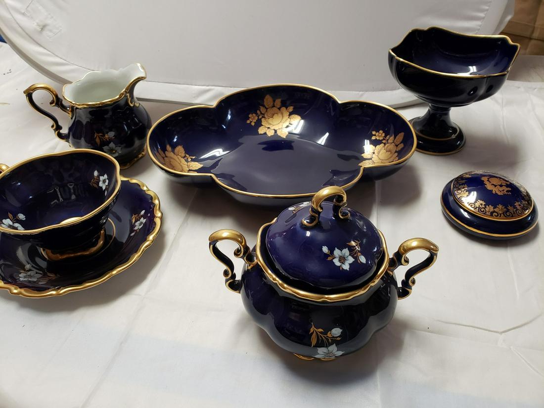Set of Limoges blue and gold tea set: Set of Limoges blue and gold tea set