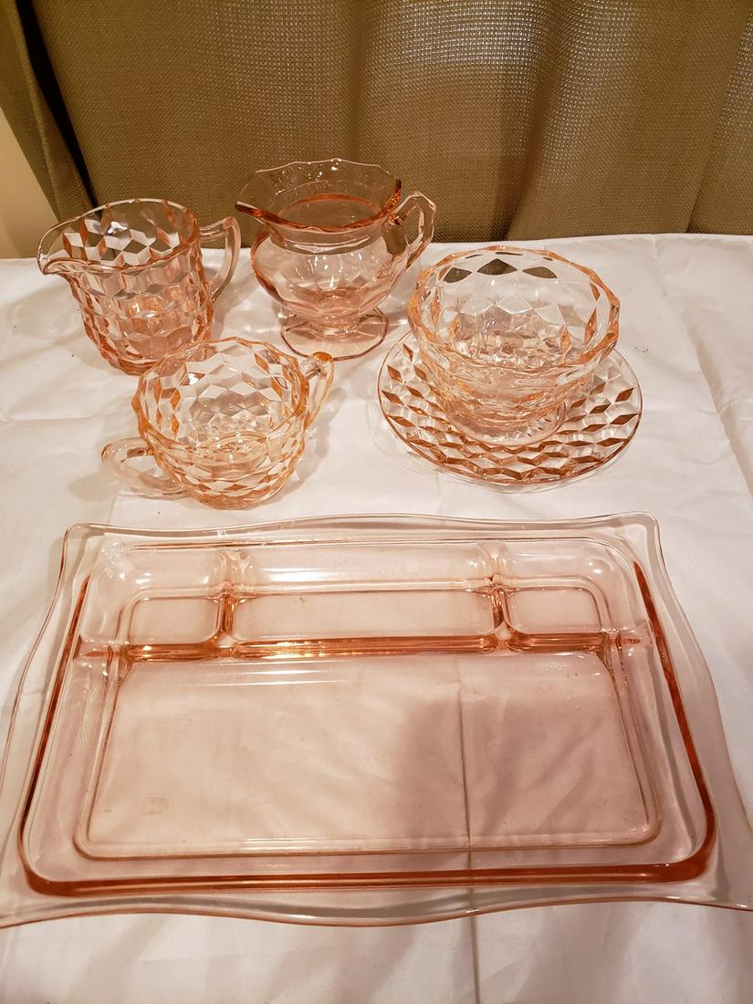 Lot of pink depression glass serving platter bowls and (1 of 1)