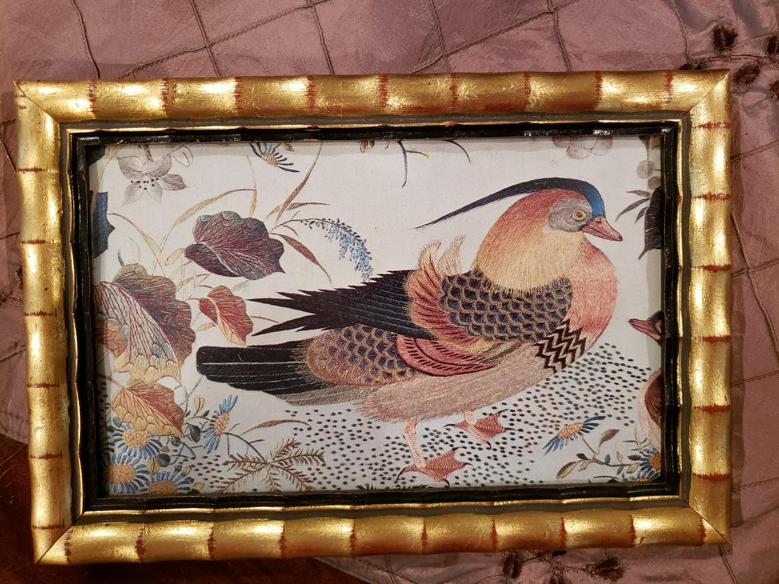 Asian Silk embroidery framed bird (1 of 1)