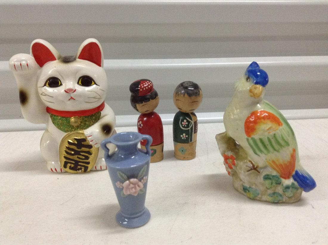Occupied Japan Bird and vase, Asian Cat Bank and (1 of 1)