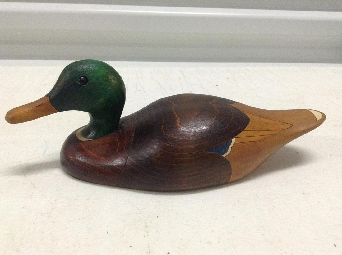 Signed Hand Carved & Painted Wood Duck Decoy 9" long (1 of 1)