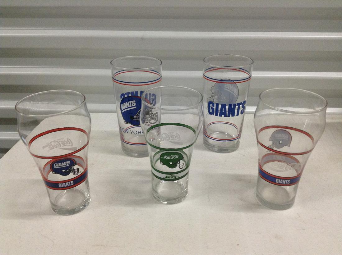 vintage Coca-Cola NY Giants & Jets Glasses: vintage Coca-Cola NY Giants & Jets Glasses