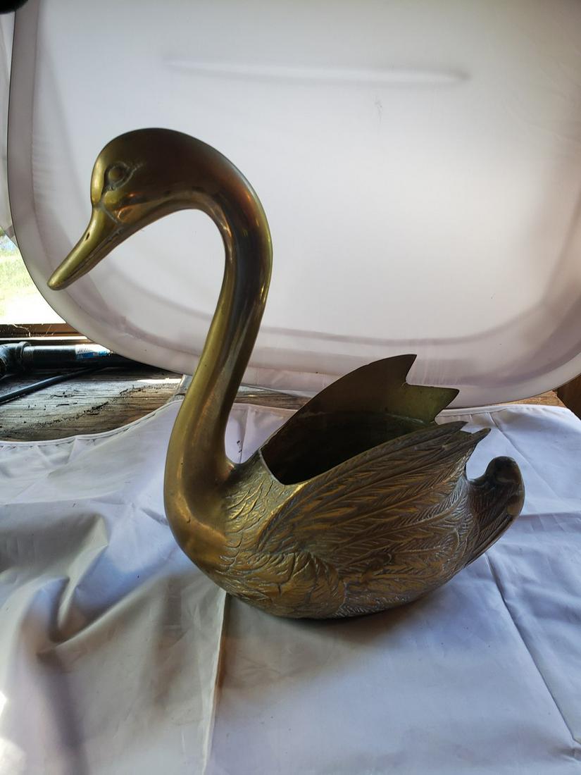 Solid Brass swan planter (1 of 1)