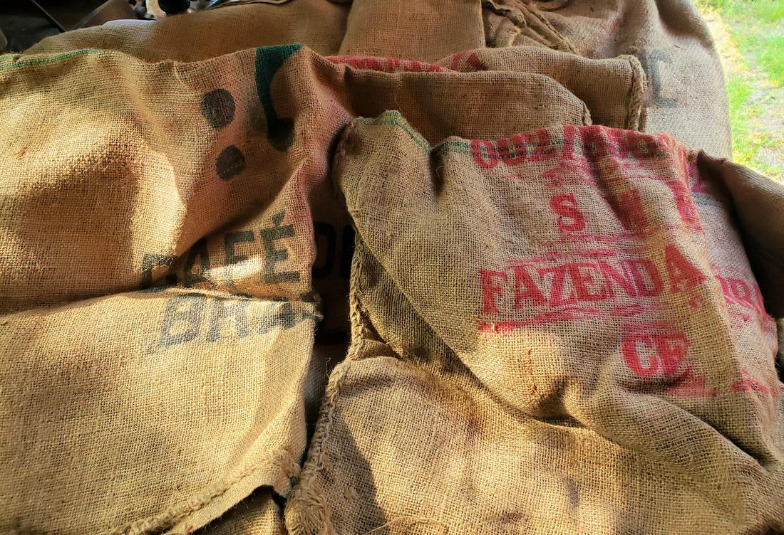 Lot of vintage advertising burlap bags (1 of 1)