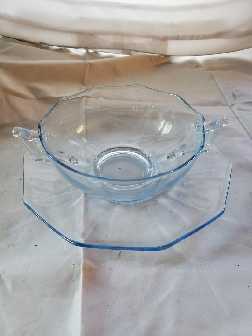 Cambridge Cleo Willow blue decagon shape cup & Saucer: Cambridge Cleo Willow blue decagon shape cup & Saucer 1930's