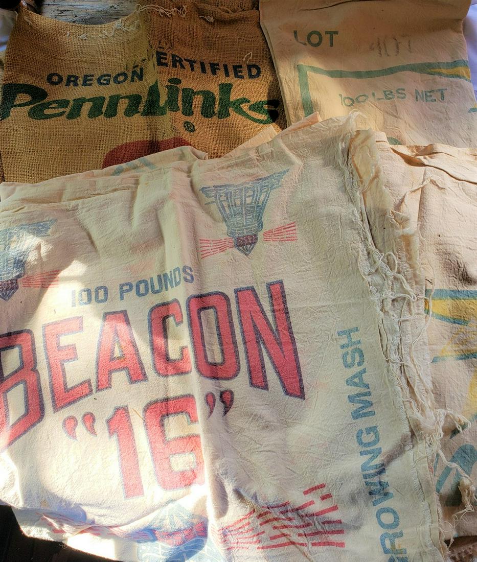 Lot of vintage advertising burlap bags (1 of 1)