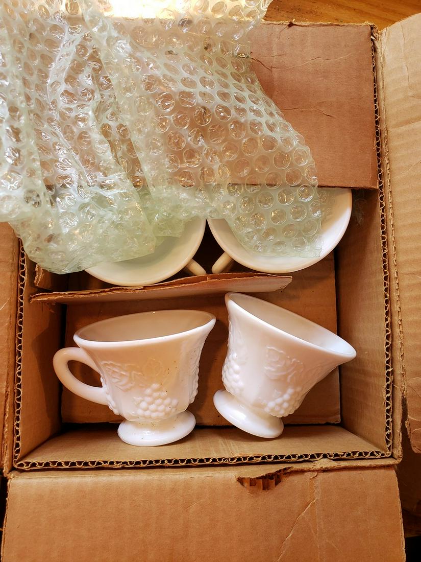 8 piece Harvest Milk Glass snack set: 8 piece Harvest Milk Glass snack set