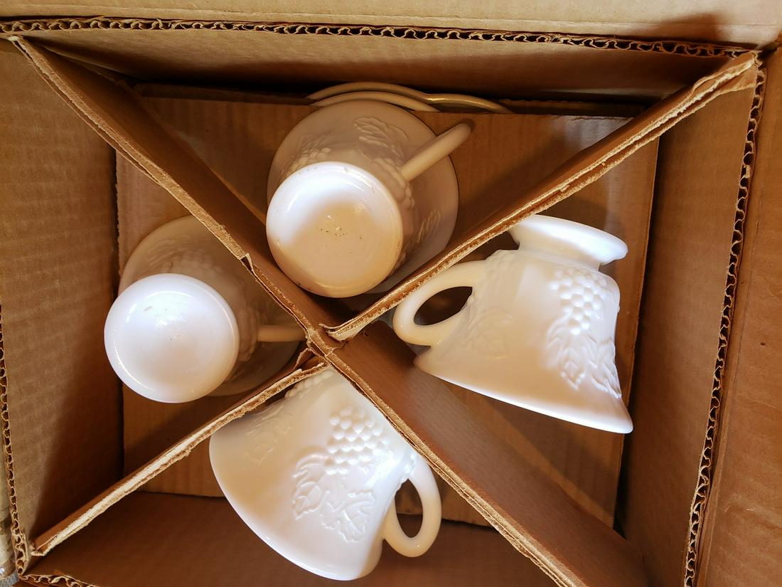 8 piece Harvest Milk Glass snack set: 8 piece Harvest Milk Glass snack set