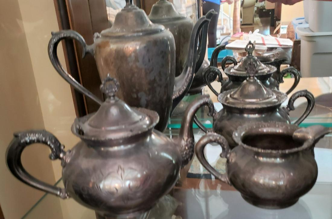 Set of 3 1898 Van Bergh quadruple teapot, creamer &: Set of 3 1898 Van Bergh quadruple teapot, creamer & sugar with cover all marked with no 468