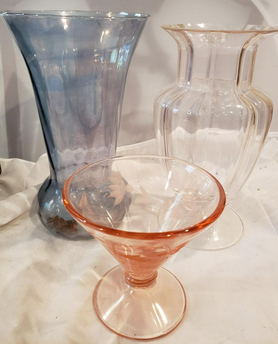 Lot of colored vases and orange depression glass (1 of 1)