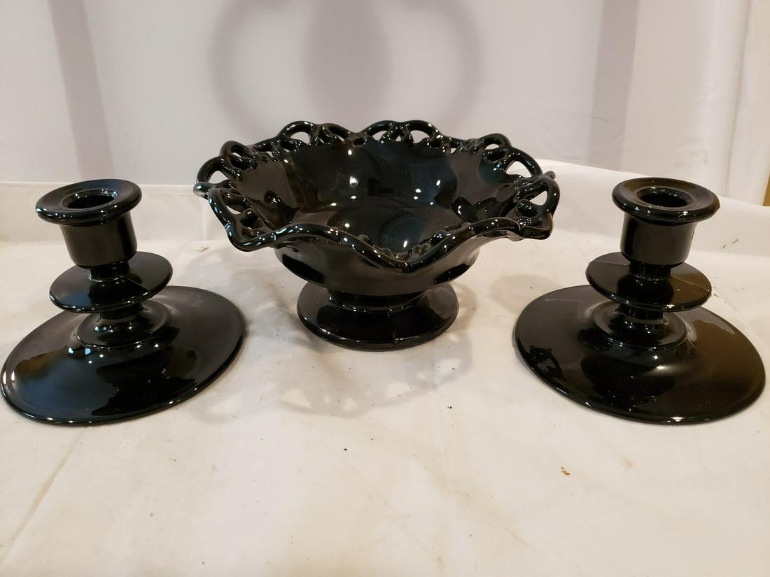 Two black candlestick and bowl  pieces (1 of 1)
