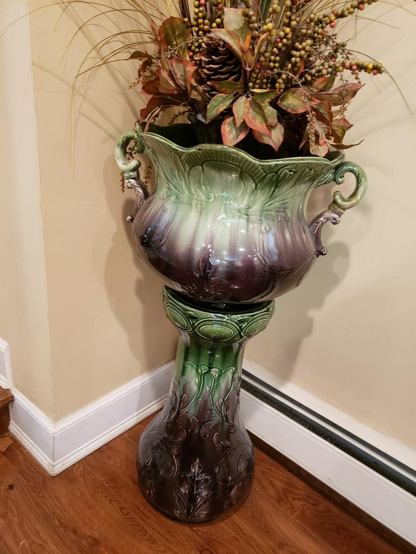 Green and purple ceramic plant stand approx. 36" tall (1 of 1)
