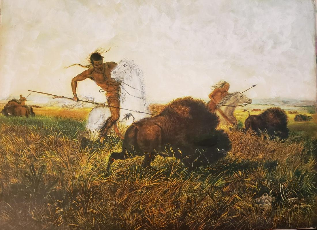Native Americans hunting buffalo canvas artwork (1 of 1)