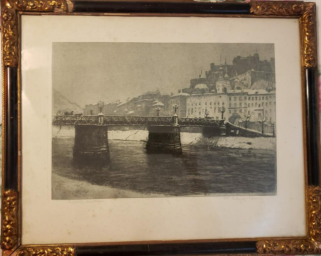 Signed and Framed antique drawing with gold gilt frame (1 of 1)