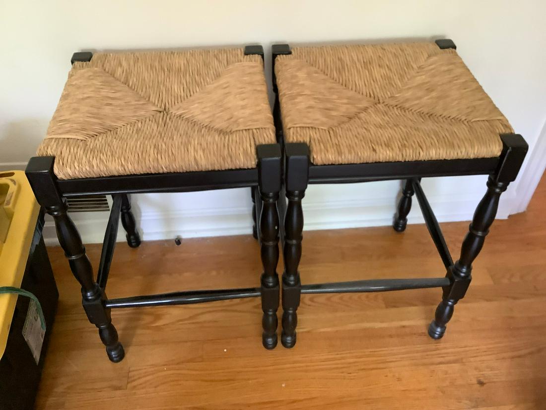 Pair of Ballards Wood and Wicker Stools 2ft High (1 of 1)