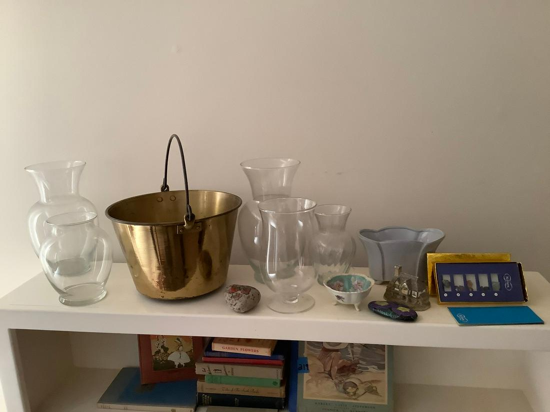 Brass Bucket, hand painted rocks, and Precious Rocks in: Brass Bucket, hand painted rocks, and Precious Rocks in the box