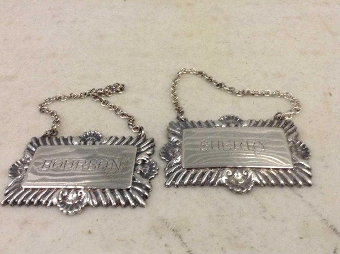 Set of 2 English Silver Plated Hanging Liquor Decanter: Set of 2 English Silver Plated Hanging Liquor Decanter Tags