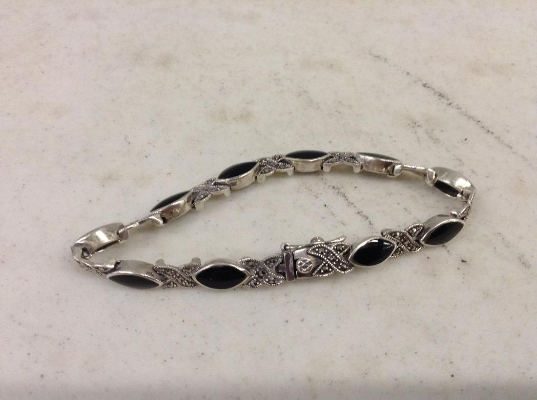 Sterling Marcasite Onyx Bracelet: Sterling Marcasite Onyx Bracelet