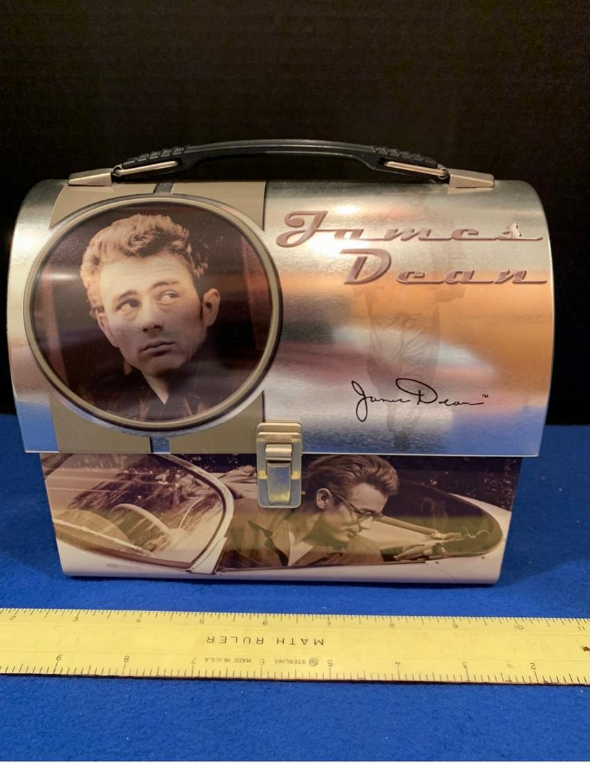 James Dean Lunch Box /tote, Made out of tin. 7 1/2' x: James Dean Lunch Box /tote, Made out of tin. 7 1/2' x 7"x 4 1/2"